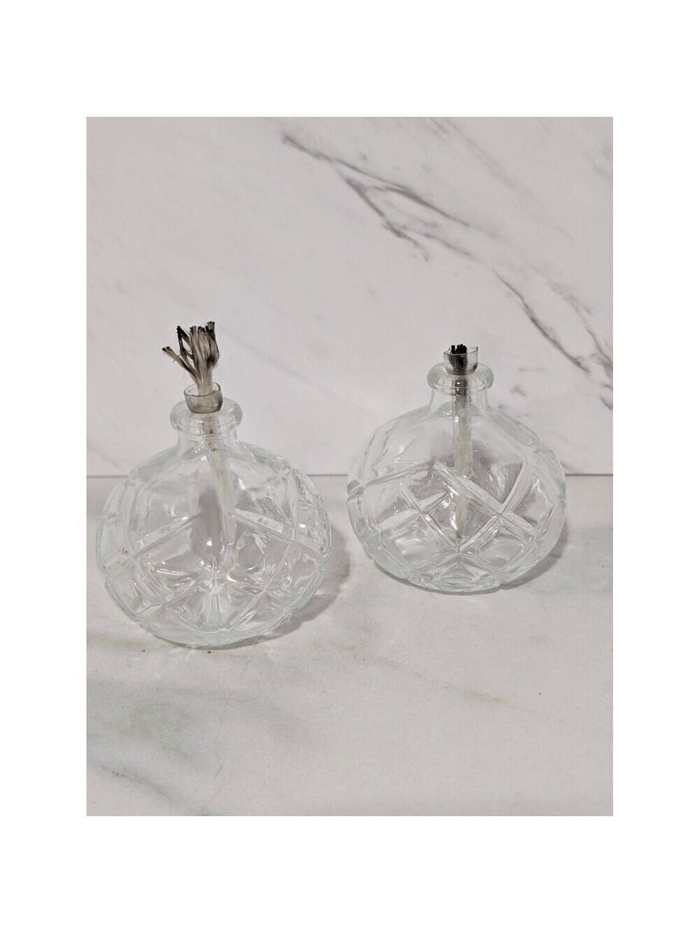 Unbranded Molded Clear Glass Oil Lamps With Wick Holders